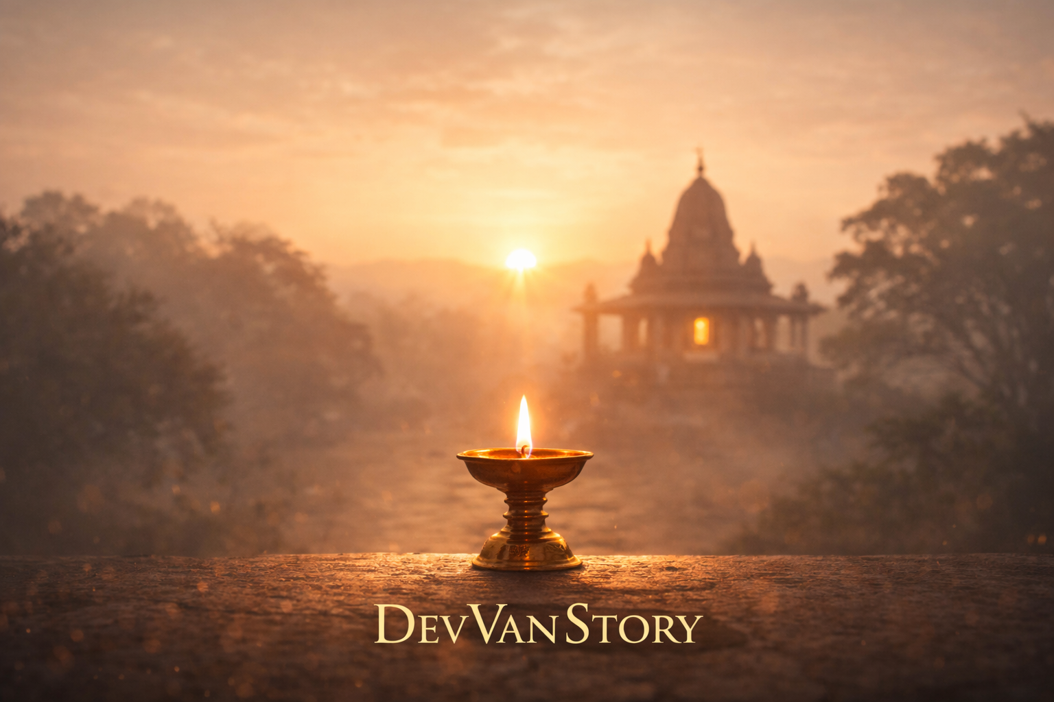 Golden glow at dawn with diya